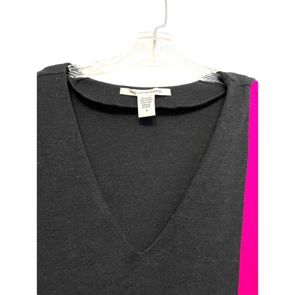 Diane Von Furstenberg Colorblock Wool Pencil Mini Dress Size 8 Pink Grey V-Neck - Picture 3 of 7
